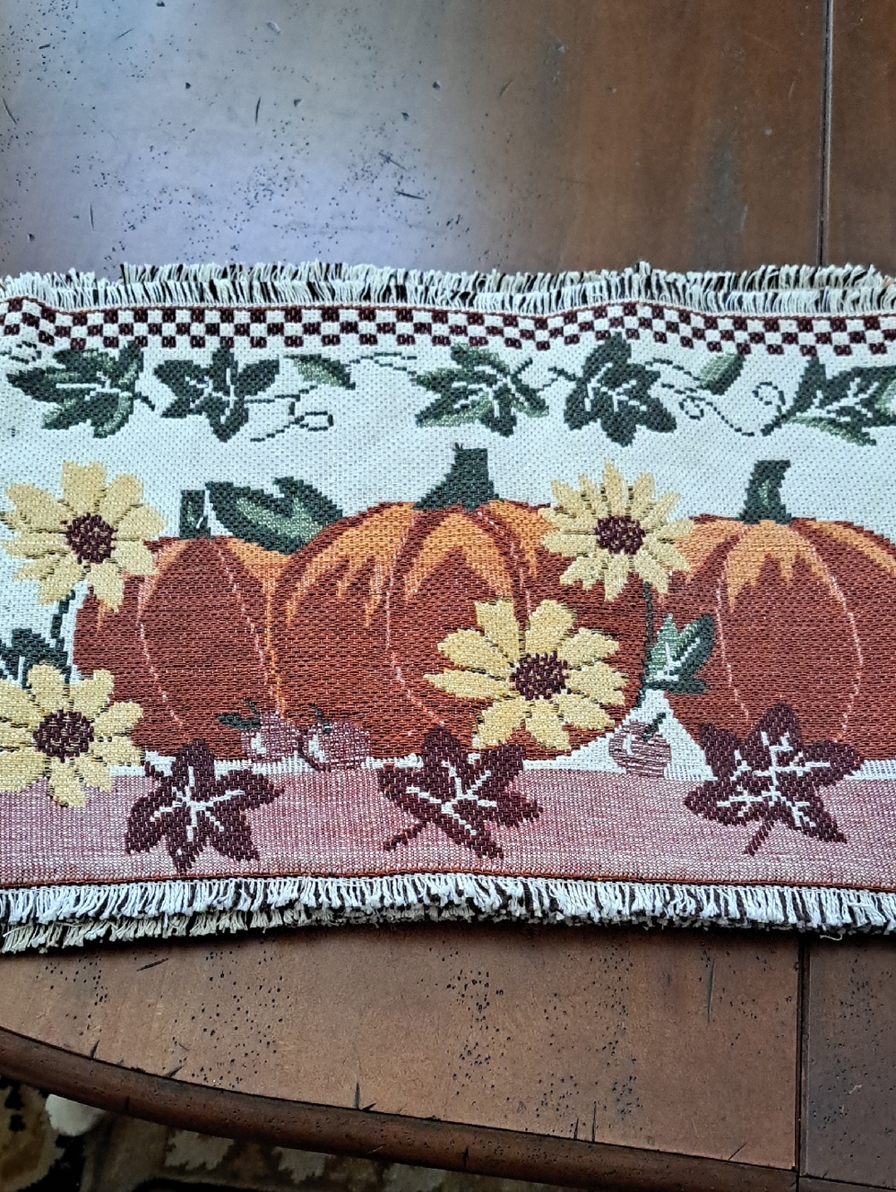 Autumn Pumpkins Woven Placements 13"×18" - Orange & Cream Set Of 5
